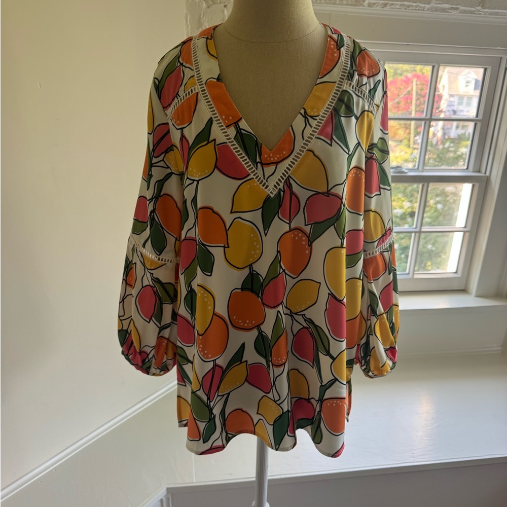 CROSBY by Mollie Burch Colorful Citrus Print Blouse